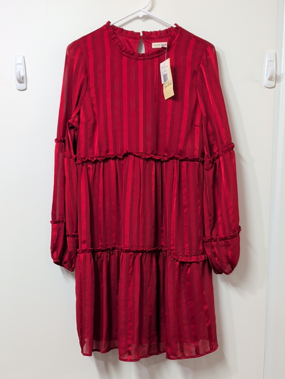 Live to be Spoiled Red Metallic Tiered Dress Size Medium